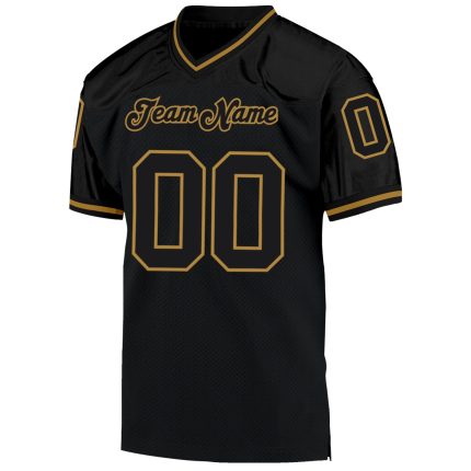 Custom Authentic Throwback Football Jersey - Personalized Black/Old Gold Mesh with Team Name & Number Personalized Black