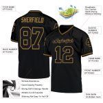 Personalized Black and Old Gold Mesh Throwback Football Jersey for Men Personalized Black Black-Old Gold Mesh Throwback Football