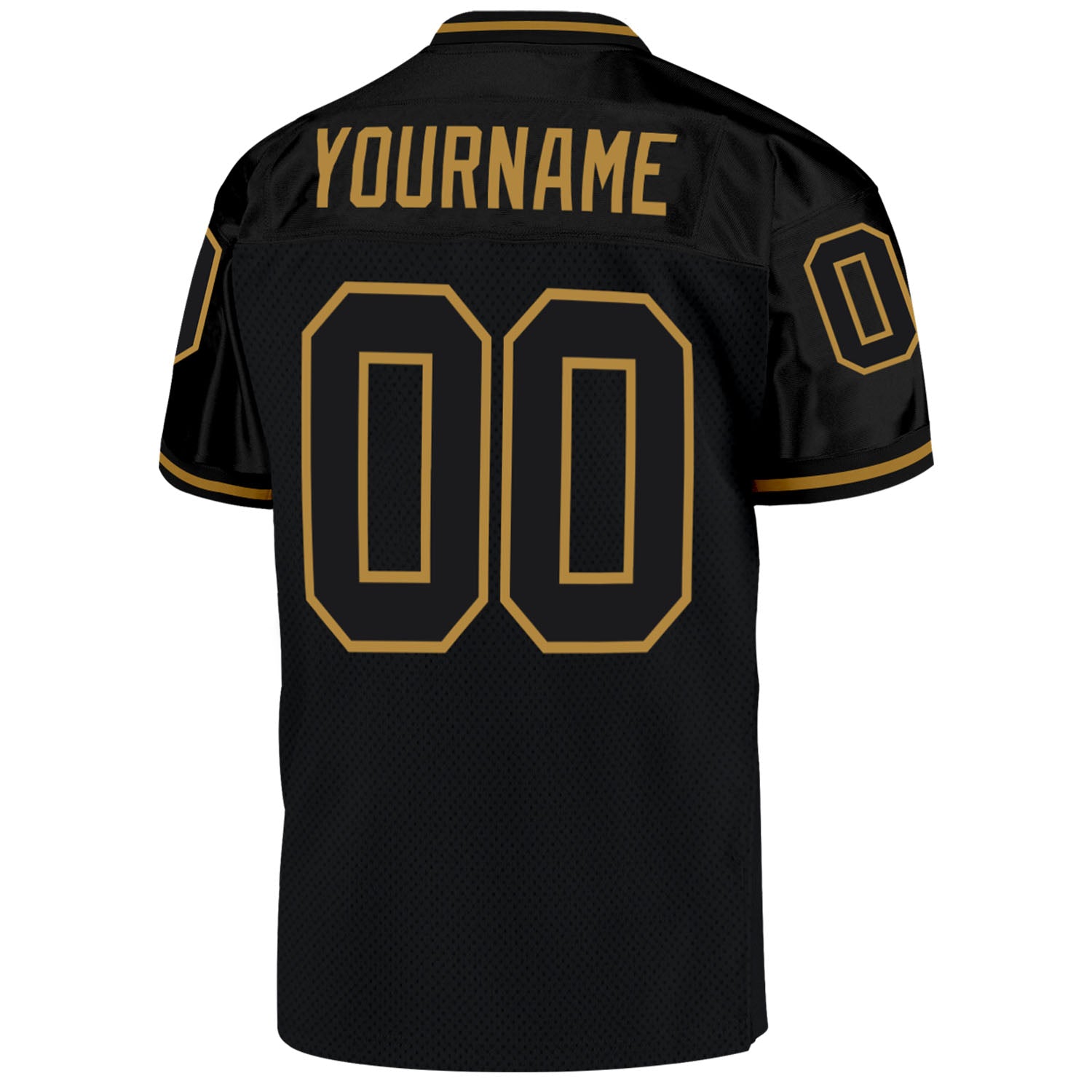 Personalized Black Black-Old Gold Mesh Throwback Football Jersey Personalized Black and Old Gold Mesh Throwback Football Jersey for Men Personalized Black Black-Old Gold Mesh Throwback Football - Image 3