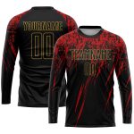 Personalized Black Gold-Red Sublimation Soccer Jersey Uniform for Adults and Kids Personalized Black Black Old Gold-Red Sublimation