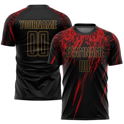 Personalized Soccer Jersey Custom Name & Number - Black Old Gold-Red Sublimation Uniform Personalized Black Black Old Gold-Red