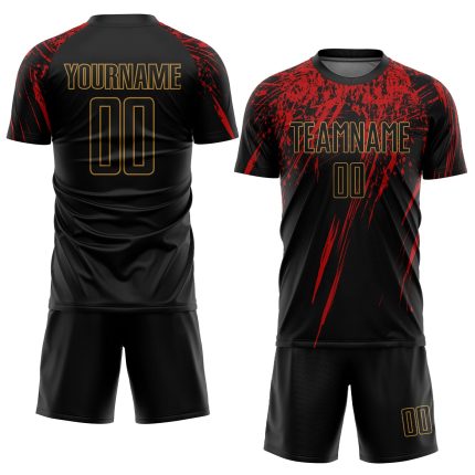 Personalized Soccer Jersey Custom Name & Number - Black Old Gold-Red Sublimation Uniform Personalized Black Black Old Gold-Red