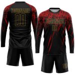 Personalized Soccer Jersey Custom Name & Number - Black Old Gold-Red Sublimation Uniform Personalized Black Black Old Gold-Red