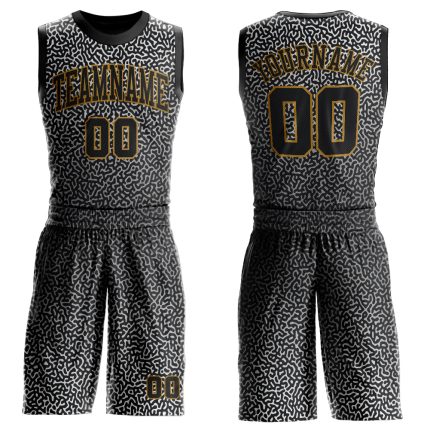 Personalized Custom Basketball Jersey for Team - Black Gold Round Neck, Name & Number, Sublimation Suit Personalized Black