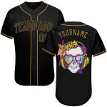 Personalized Skull Baseball Jersey in Black and Old Gold - Trendy Fashion Wear Personalized Black Black-Old Gold Skull Fashion