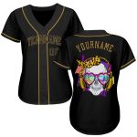 Personalized Skull Baseball Jersey in Black and Old Gold - Trendy Fashion Wear Personalized Black Black-Old Gold Skull Fashion