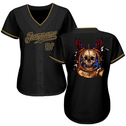 Personalized Skull Baseball Jersey in Black and Old Gold - Stylish Fashion Jersey 3 Personalized Black Black-Old Gold Skull