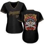 Personalized Black Skull Baseball Jersey with Old Gold Accents - Fashion Baseball Jersey Personalized Black Black-Old Gold