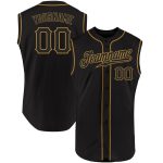 Personalized Black Gold Sleeveless Baseball Jersey for Men and Women Personalized Black Black-Old Gold Sleeveless Baseball