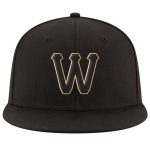 Personalized Adjustable Snapback Hat in Black and Old Gold with Stitched Design Personalized Black Black-Old Gold Stitched