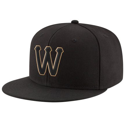Personalized Adjustable Snapback Hat in Black and Old Gold with Stitched Design Personalized Black Black-Old Gold Stitched