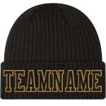Custom Black Stitched Cuffed Knit Hat with Old Gold Accent - Personalized Winter Beanie Personalized Black Black-Old Gold