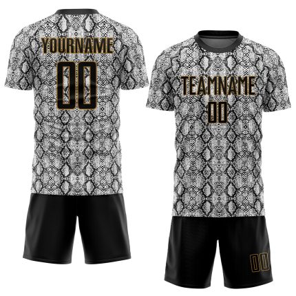 Personalized Sublimation Snakeskin Soccer Jersey - Black and Gold Uniform Personalized Black Black-Old Gold Sublimation Snakeskin
