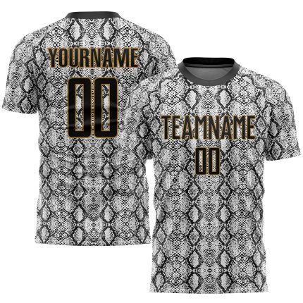 Personalized Sublimation Snakeskin Soccer Jersey - Black and Gold Uniform Personalized Black Black-Old Gold Sublimation Snakeskin