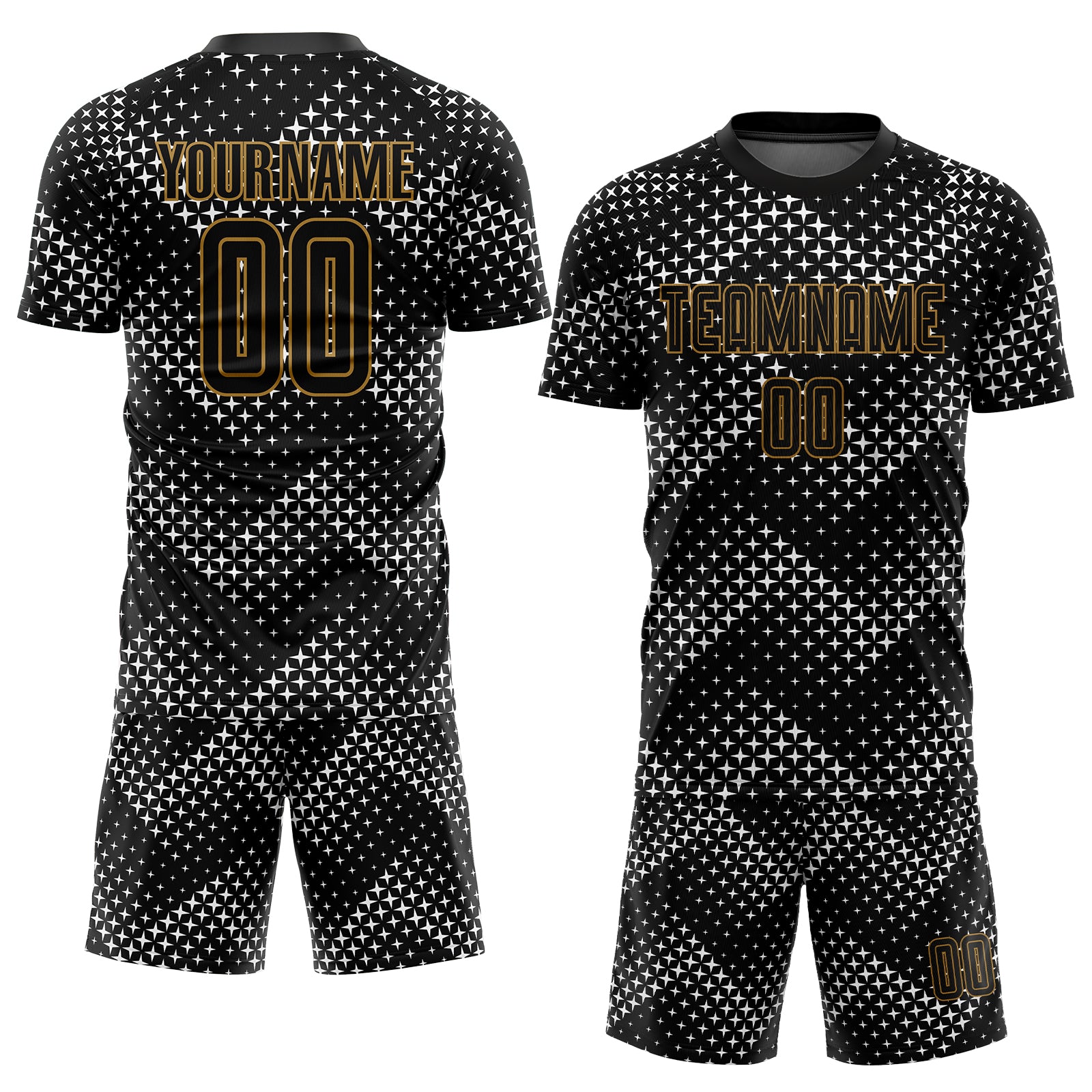 Personalized Black Gold Sublimation Soccer Jersey Uniform for Men and Women 2 Personalized Black Black-Old Gold Sublimation