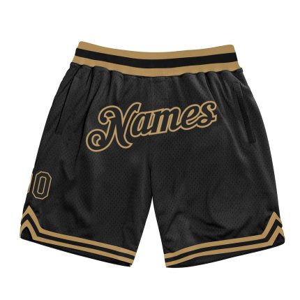Personalized Black Throwback Basketball Shorts with Old Gold Design Personalized Black Black-Old Gold Throwback Basketball