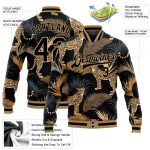 Custom Tropical Leopard Pattern Bomber Jacket with Palms - Personalized Black 3D Varsity Letterman Jacket with Name and Number