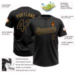 Personalized Unisex Softball Jersey in Black and Old Gold, Two-Button Design Personalized Black Black-Old Gold Two-Button