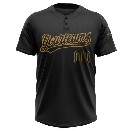 Personalized Unisex Softball Jersey in Black and Old Gold, Two-Button Design Personalized Black Black-Old Gold Two-Button