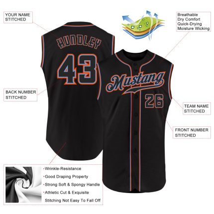 Personalized Authentic Black-Orange Sleeveless Baseball Jersey for Men Personalized Black Black-Orange Authentic Sleeveless