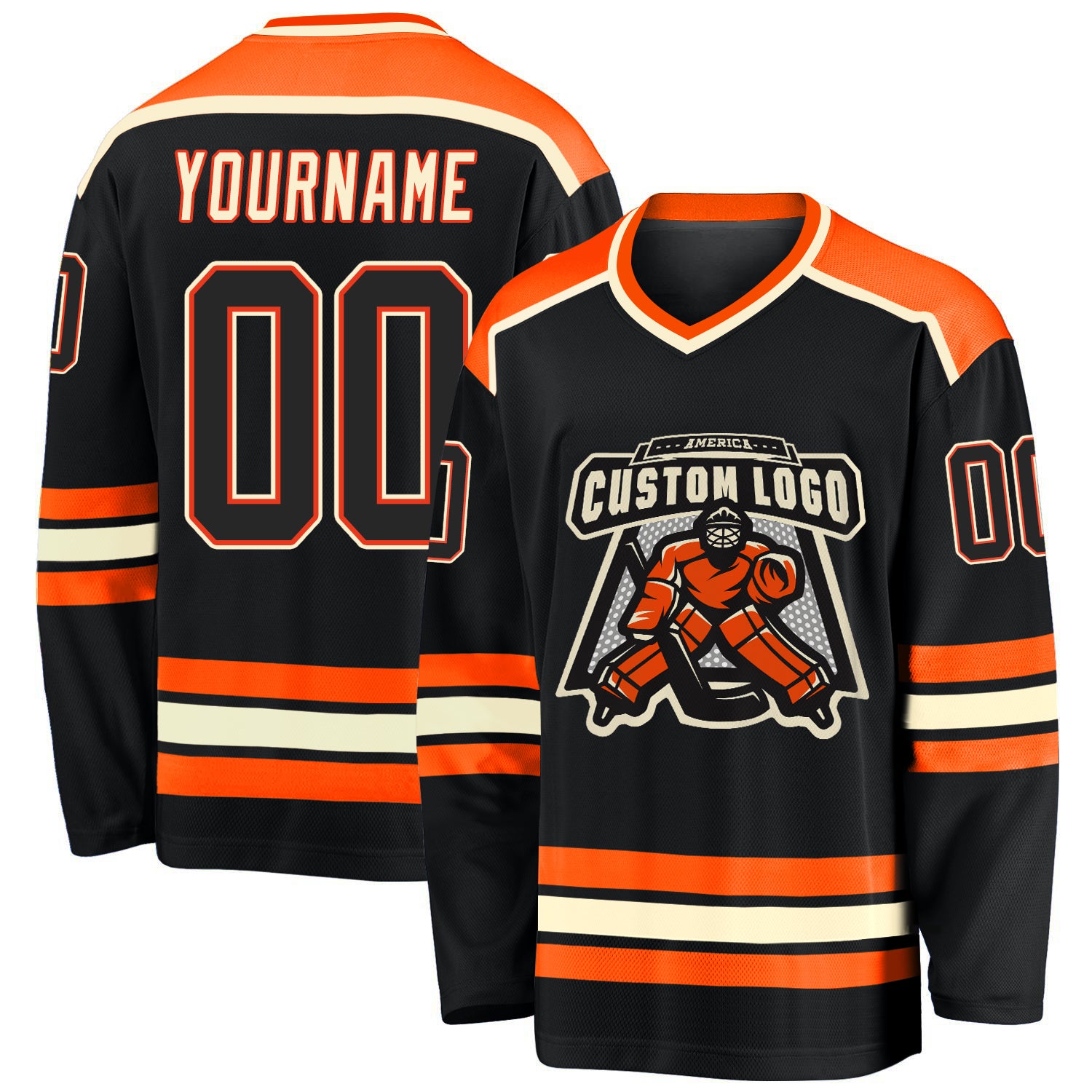 Personalized Black and Orange-Cream Hockey Jersey for Custom Team Apparel Personalized Black Black Orange-Cream Hockey Jersey