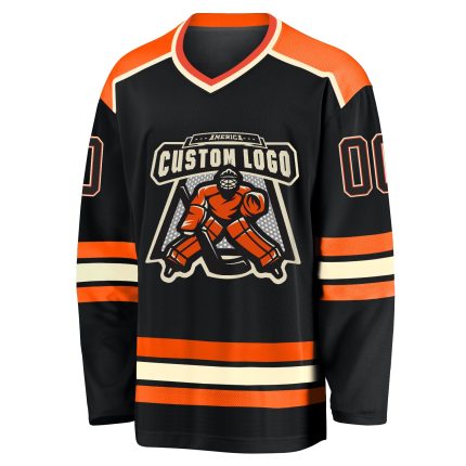 Custom Name & Number Personalized Black Orange-Cream Hockey Jersey - Team Jersey Personalized Black Black Orange-Cream Hockey