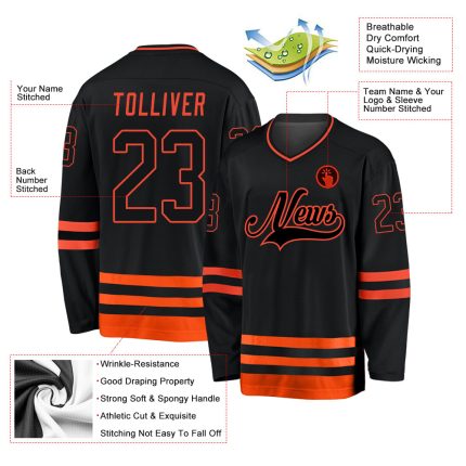 Personalized Black-Orange Hockey Jersey for Adults - Customizable Team Gear Personalized Black Black-Orange Hockey Jersey