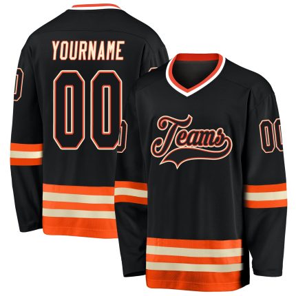 Custom Name and Number Personalized Black-Orange Hockey Jersey - Team Apparel Personalized Black Black-Orange Hockey Jersey