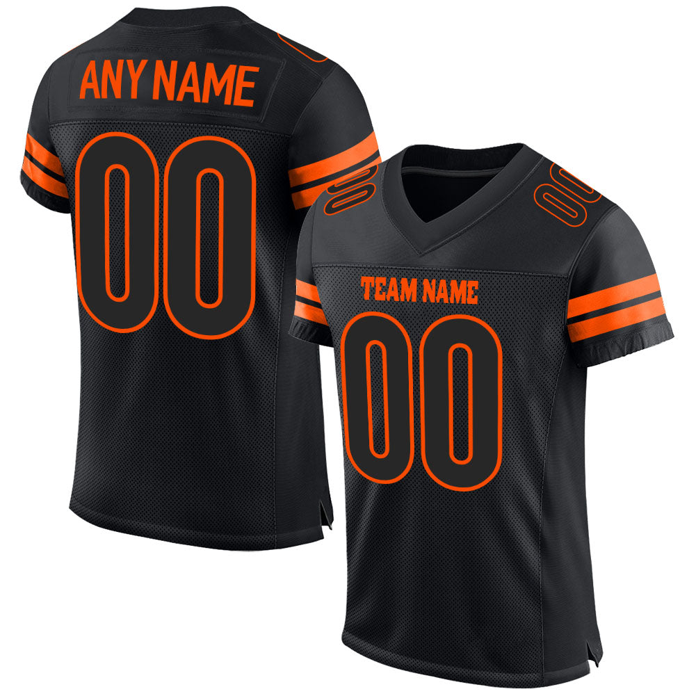 Personalized Black-Orange Mesh Football Jersey - Authentic Custom Jersey Personalized Black Black-Orange Mesh Authentic Football
