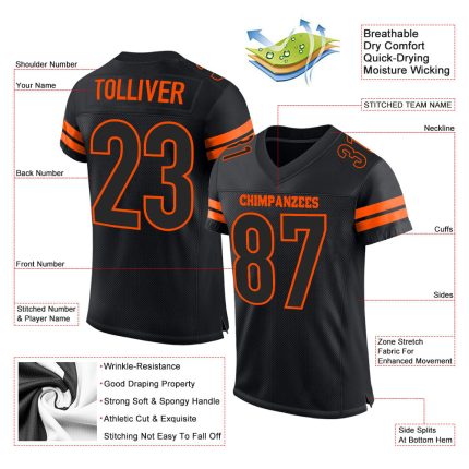 Personalized Black-Orange Mesh Football Jersey - Authentic Custom Jersey Personalized Black Black-Orange Mesh Authentic Football