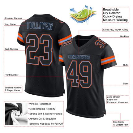 Personalized Black Orange Mesh Football Jersey for Men and Women Personalized Black Black-Orange Mesh Football Jersey