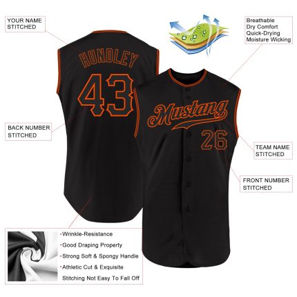 Personalized Black and Orange Sleeveless Baseball Jersey for Men and Women Personalized Black Black-Orange Sleeveless Baseball