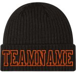 Personalized Black Orange Stitched Cuffed Knit Hat for Men and Women Personalized Black Black-Orange Stitched Cuffed Knit