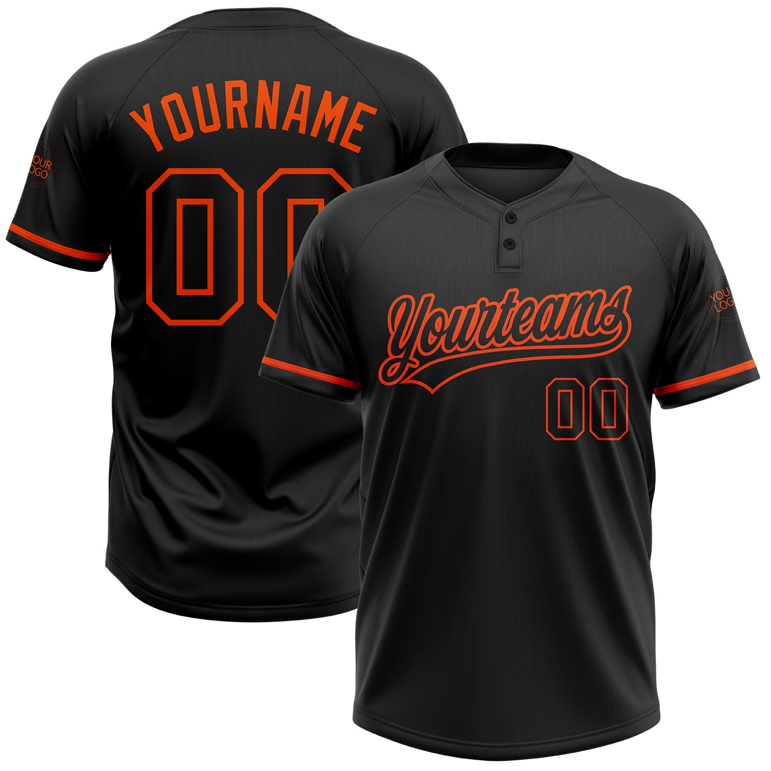Custom Name and Number Black-Orange Two-Button Unisex Softball Jersey - Personalized Team Apparel Personalized Black Black-Orange