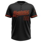 Custom Black and Orange Unisex Softball Jersey - Personalized Two-Button Design Personalized Black Black-Orange Two-Button