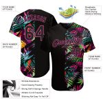 Custom Name and Number Tropical Palm Leaves Baseball Jersey - Personalized 3D Black and Pink Design Personalized Black Black-Pink