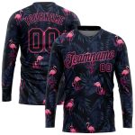 Personalized Black Pink Flamingo 3D Long Sleeve Performance Shirt for Men & Women Personalized Black Black-Pink Flamingo
