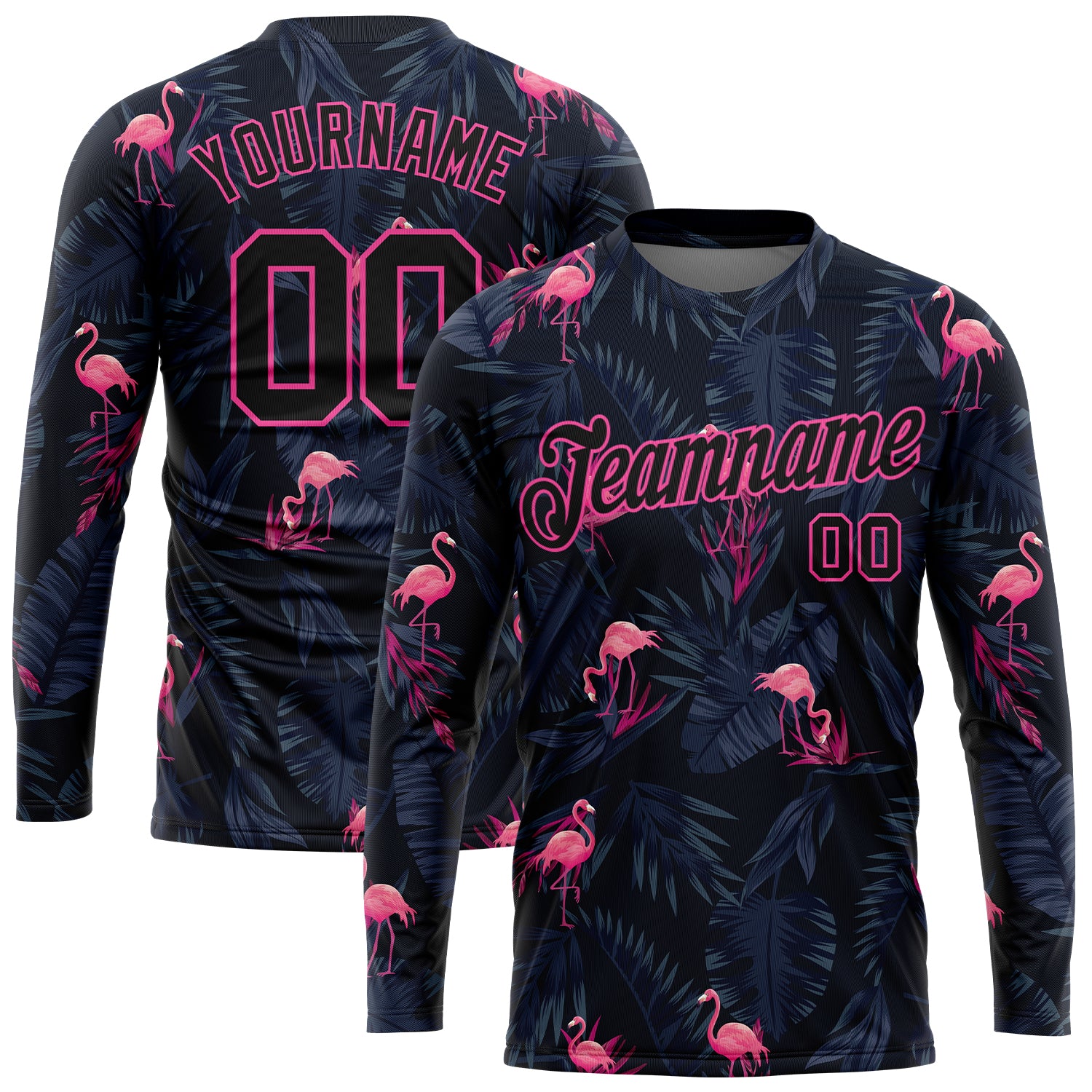 Custom Name and Number Black-Pink Flamingo 3D Pattern Performance T-Shirt - Personalized Long Sleeve Shirt Personalized Black