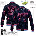 Personalized Pink Light Blue Hawaii Palm Trees Flamingo Bomber Varsity Letterman Jacket Personalized Black Black Pink-Light