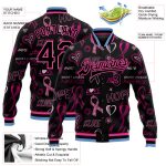 Personalized Breast Cancer Awareness 3D Bomber Varsity Jacket Pink-Black-Light Blue Full-Snap Letterman Jacket Personalized