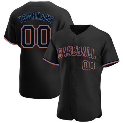 Custom Black and Blue Authentic Baseball Jersey with Personalized Name and Number Personalized Black Black-Powder Blue Authentic