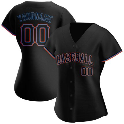 Custom Black and Blue Authentic Baseball Jersey with Personalized Name and Number Personalized Black Black-Powder Blue Authentic