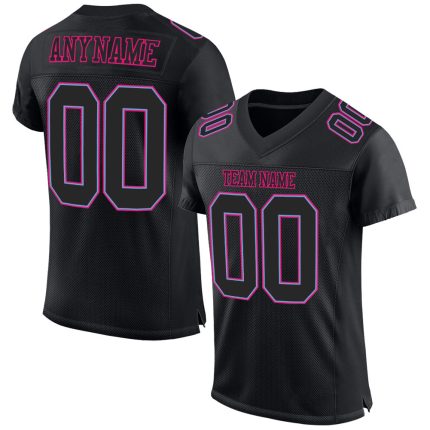 Personalized Black Powder Blue Hot Pink Football Jersey - Custom Mesh Sportswear Personalized Black Black Powder Blue-Hot