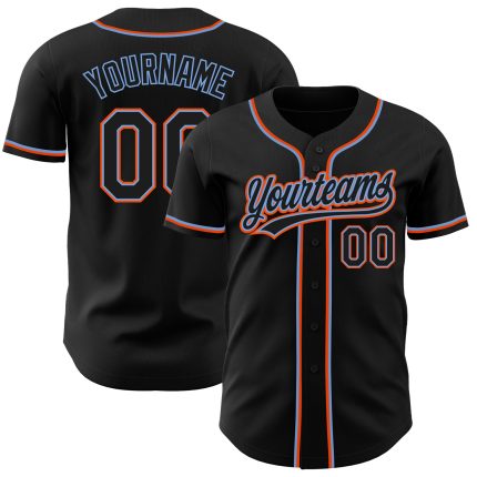 Custom Black Powder Blue-Orange Baseball Jersey with Personalized Name & Number - Authentic Team Apparel Personalized Black