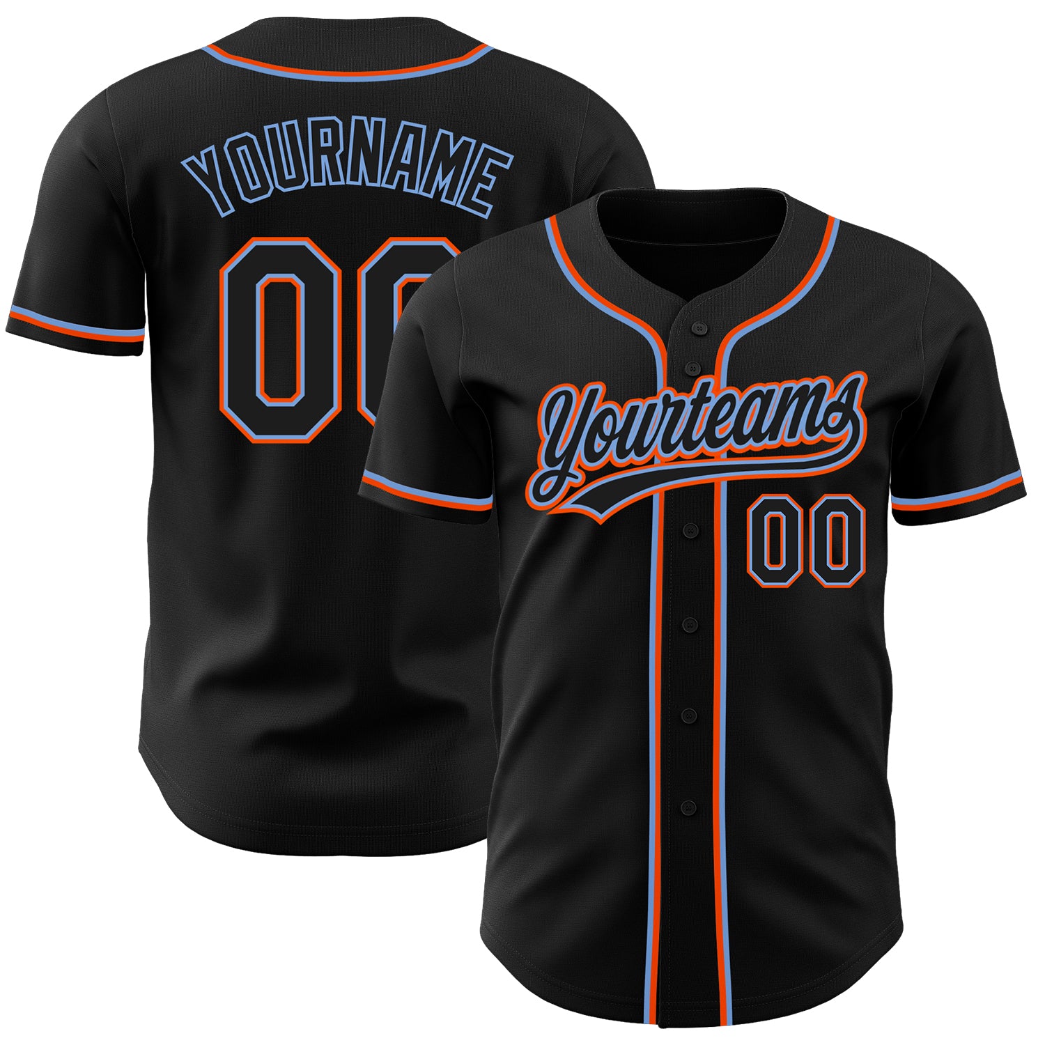 Custom Black Powder Blue-Orange Baseball Jersey with Personalized Name & Number - Authentic Team Apparel Personalized Black