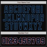 Custom Team Name and Number Black Blue-Orange Varsity Bomber Jacket Full-Snap Personalized Letterman Jacket Personalized