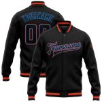 Personalized Black Blue-Orange Bomber Varsity Letterman Jacket - Full-Snap Design Personalized Black Black Powder Blue-Orange