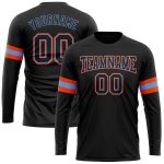 Personalized Team Performance T-Shirt with Custom Name & Number - Black Powder Blue-Orange Long Sleeve Personalized Black