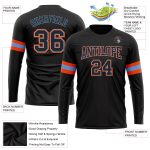 Personalized Team Performance T-Shirt with Custom Name & Number - Black Powder Blue-Orange Long Sleeve Personalized Black