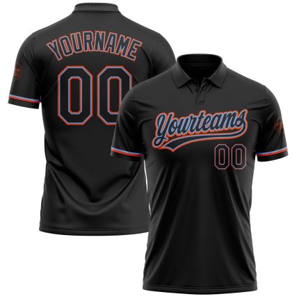 Custom Name Number Black Powder Blue-Orange Vapor Golf Polo Shirt Performance Team Apparel Personalized Black Black Powder